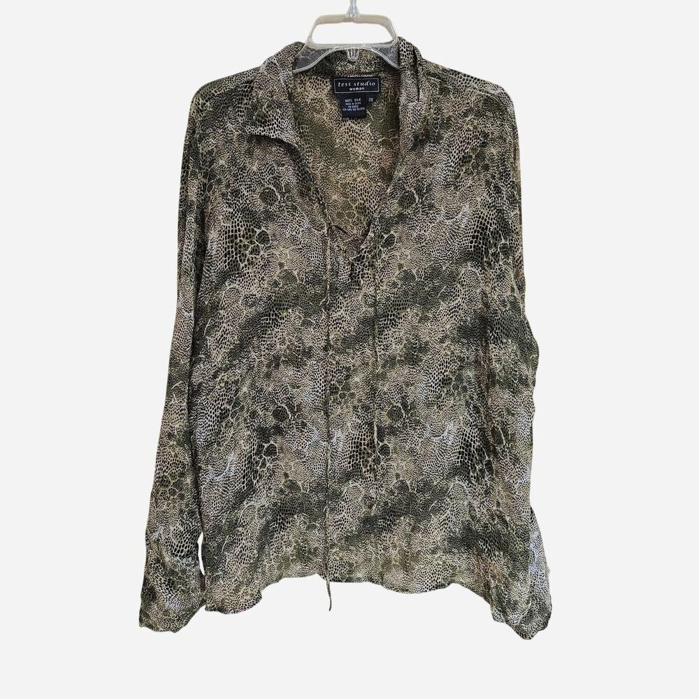 90s grunge boho green snake print silk top plus size